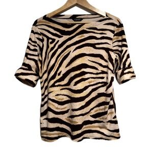 Ralph Lauren Zebra-Print Short Sleeve Top in Black and Cream Cuffed Sleve Plus